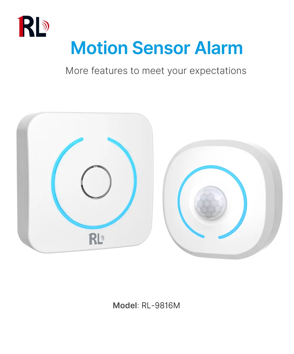 Motion Sensor Alarm #RL-9816M - 8 pieces of chord ringtones for option.- With light and sound indicating function.- Million groups of learning code, avoid interference effectively._01