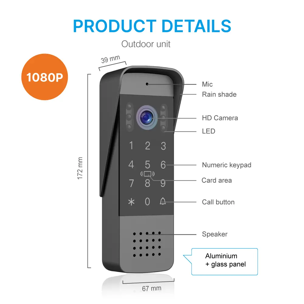 Tuya Smart 7 inch Video Doorphone #RL-B7BID-TY - Max. 64GB TF card.- IC card unlock, Password unlock.- Do not disturb function.- Max. 2 million pixels AHD camera.- Electric lock and gate lock release, unlock time can be set.- Capacitive touch buttons._13