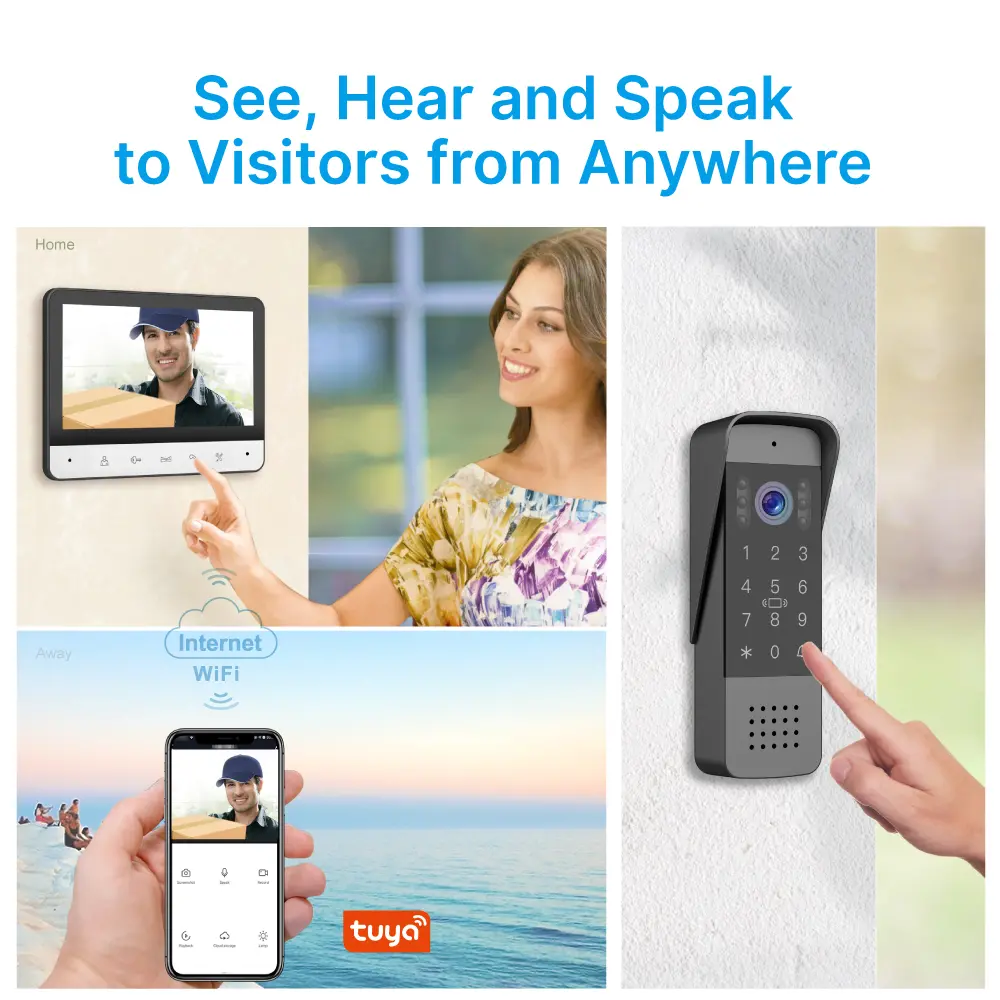 Tuya Smart 7 inch Video Doorphone #RL-B7BID-TY - Max. 64GB TF card.- IC card unlock, Password unlock.- Do not disturb function.- Max. 2 million pixels AHD camera.- Electric lock and gate lock release, unlock time can be set.- Capacitive touch buttons._02