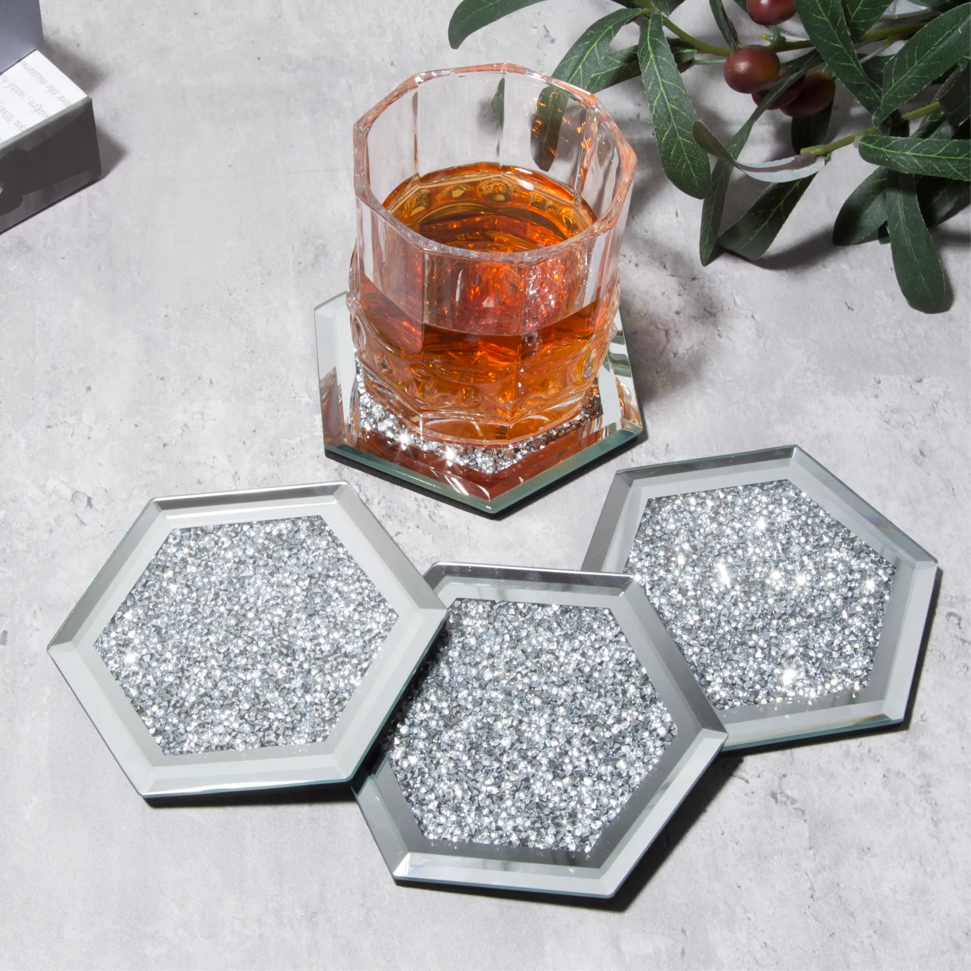 Hexa Shape Crush Diamante Coaster (2)