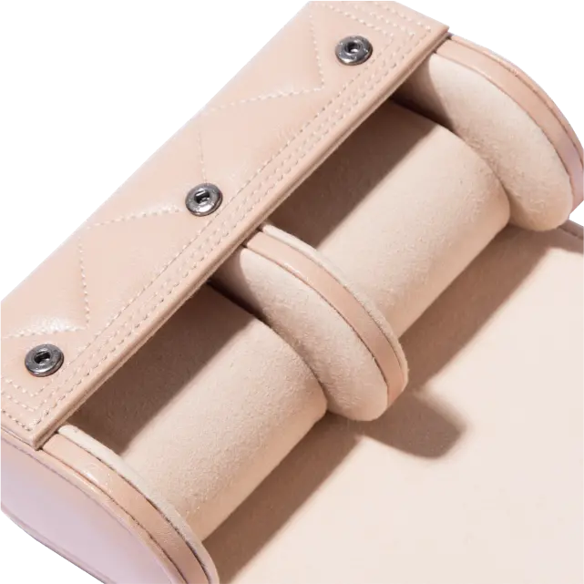 2 Slots Pink PU Leather Watch Roll Travel Case-WR006 (2)