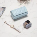 2 Slots Blue PU Leather Watch Roll Travel Case-WR007