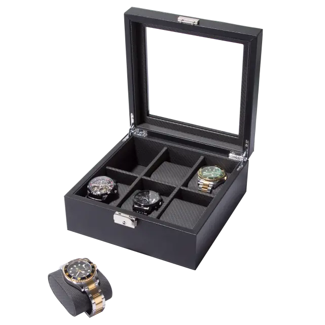 6 Slots Square PU leather watch box-WB003 (1)