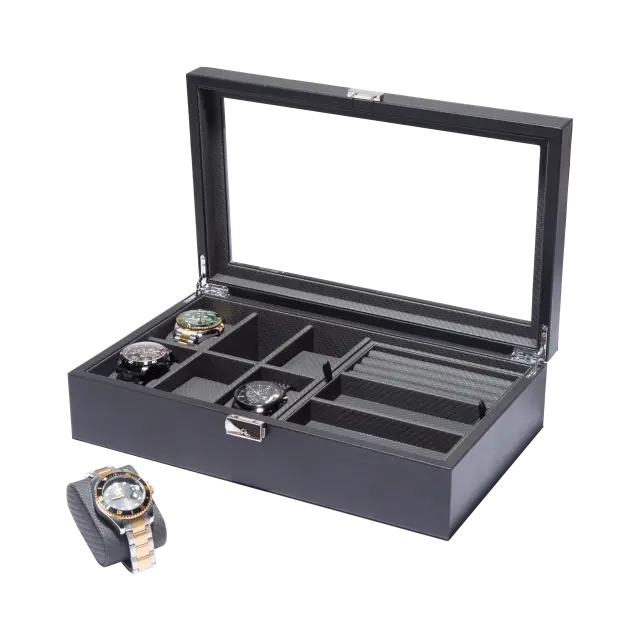 6 Slots with Jewelry Tray PU leather watch box-WB005 (1)