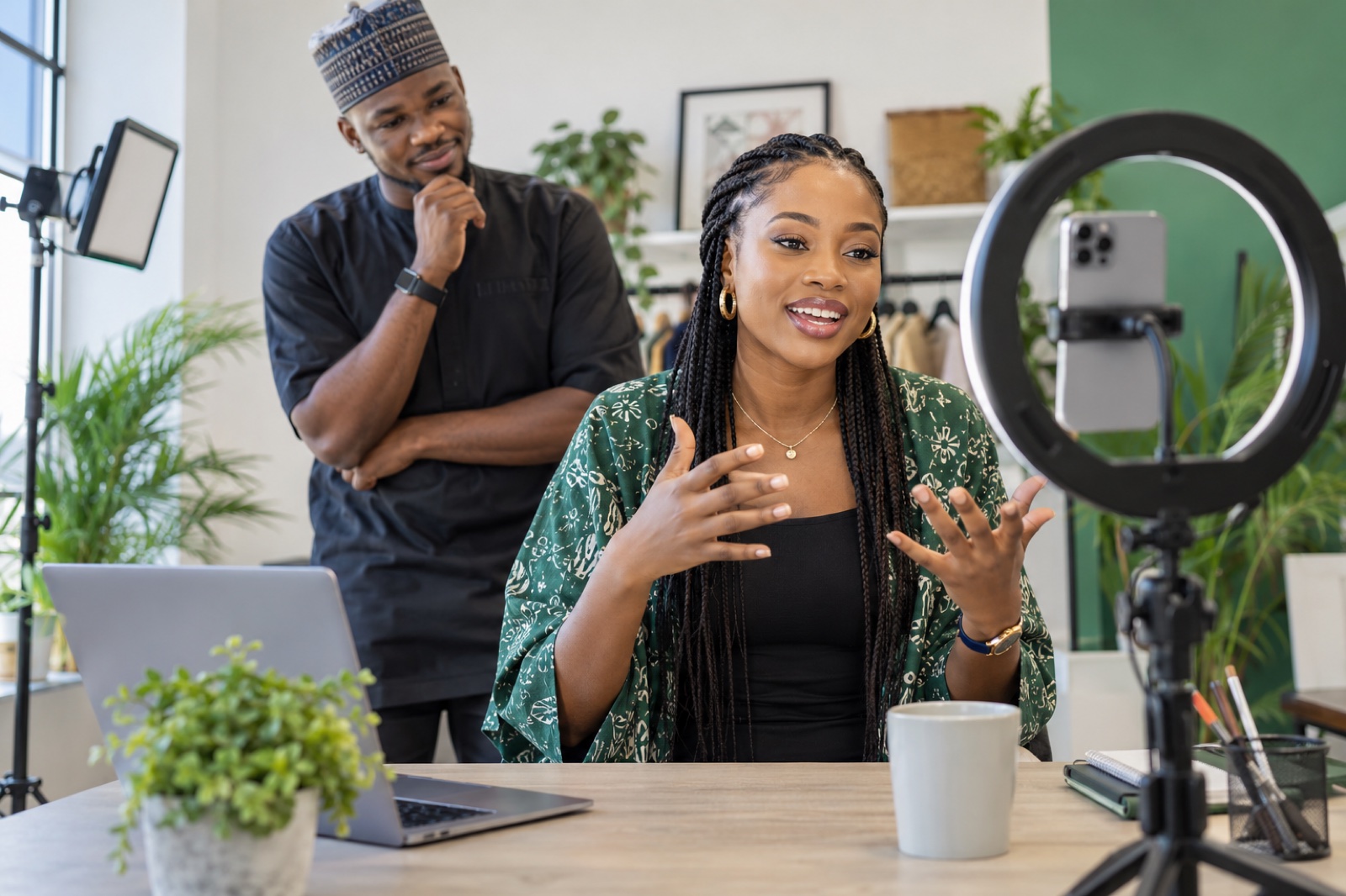 Illustration of a Nigerian creator preparing a livestream